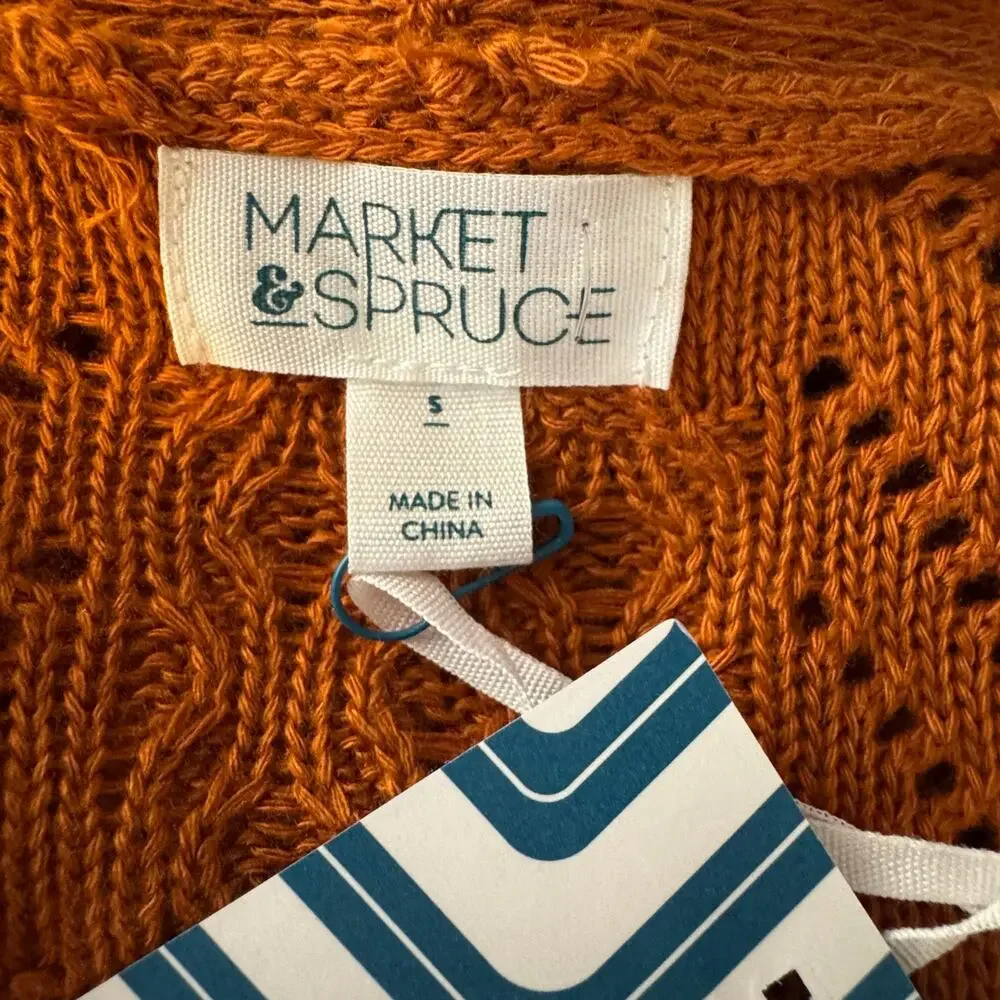 Market & Spruce Cecily Pointelle Open Duster Cardigan Orange NWT Size Small